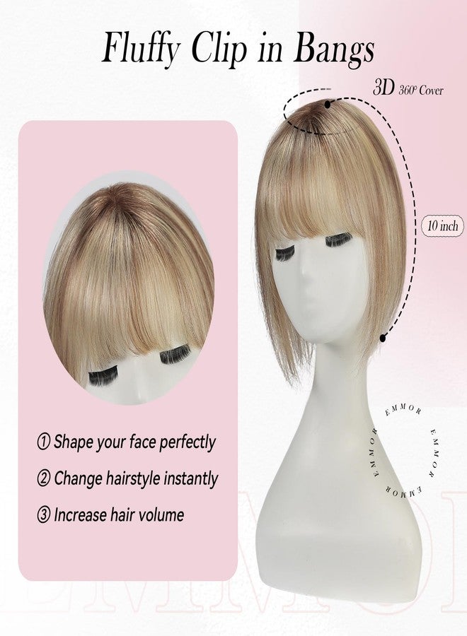 EMMOR 10 Inch Real Human Hair Topper for Women - Upgrade Swiss Lace Base with 3 Non-Slip Clips, 4.5" x 3" Clip in Bangs for Thinning Hair & Natural Hair Loss Coverage(Ombre Blonde & Brown Highlight) - Image 5